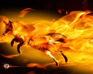 Fox flying fire bright yellow - fire in the background free wallpaper