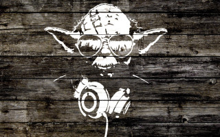 Yoda headphones wooden background white - headphone free wallpaper