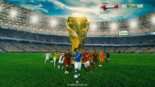 Soccer players trophy stadium plane - a group of soccer players free wallpaper