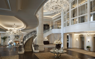 Large foyer chandeliers staircase second - a chandelier free wallpaper