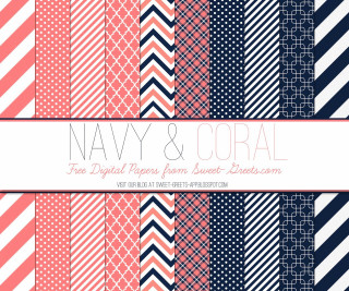 Navy coral digital papers geometric - stripe pattern free wallpaper