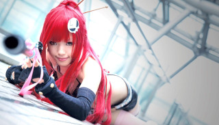 Woman red hair black top 2 - a ledge free wallpaper for desktop