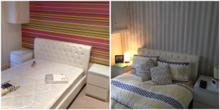 Bed white headboard nightstand phone - wallpaper behind free wallpaper