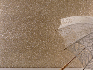 White umbrella brown handle pointillism - chiharu shiota free wallpaper