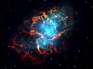 Large blue red astronaut nebula - free stars wallpaper