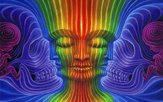 Psychedelic man rainbow hued face - his head in free wallpaper