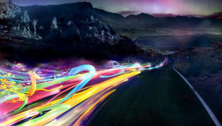 Long exposure car road mountains - neon color free wallpaper