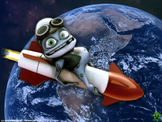 Cartoon character flying rocket space - a planet in the background free wallpaper for desktop