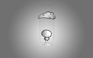 Cartoon character sad under rain - gloomy free wallpaper