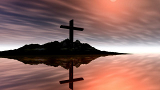 Cross reflection lake sunset mountain - a cross free wallpaper