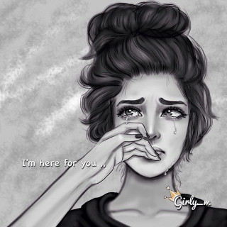 Sad woman hand on face - a detailed drawing free wallpaper for tablet