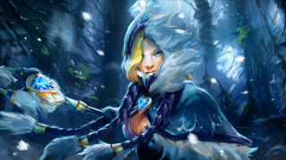 Blonde woman blue outfit forest - brom free wallpaper