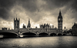 Bridge clock tower london black - christopher wren free wallpaper