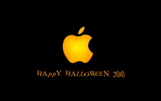 Black background apple logo happy - spooky free wallpaper