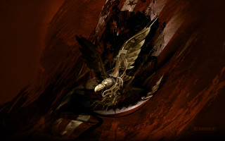 Bird flying red background black - a black border free wallpaper