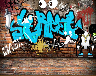 Brick wall graffiti cartoon character - graffiti paint free wallpaper