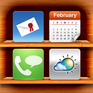 Wooden shelf calendar icons phone - a phone free wallpaper for tablet