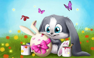 Cartoon bunny painting bunny field - a bunny free wallpaper