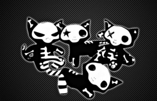 Cartoon cats skulls black background - pop surrealism free wallpaper