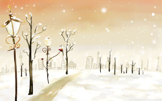 Snowy streetlight trees city winter - cyril rolando free wallpaper