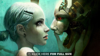 Woman man surrealistic scene text - a text overlay free wallpaper