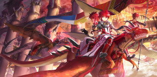 Woman red dress sword dragon 2 - a red tail free wallpaper