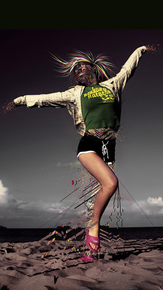 Beach woman trick arms outstretched - adobe photoshop free wallpaper for mobile