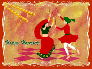Women dancing happy navratri dance - a banner in the background free wallpaper