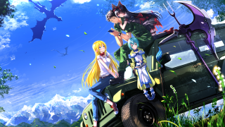 Anime characters truck field grass - bat free wallpaper