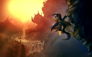 Cartoon pony cliff waterfall sunset - a cartoon pony free wallpaper