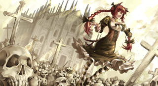 Red hair woman skull graveyard - skull free wallpaper