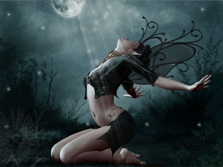 Woman butterfly wings sitting dark - the dark forest free wallpaper