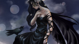 Woman black dress bird shoulder - her shoulder and a bird free wallpaper