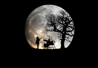Moon guitar tree drum person - full moon free wallpaper