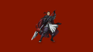 Man black suit sword red - a red background behind free wallpaper
