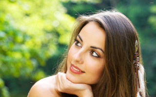 Woman long hair white shirt 6 - facial feature free wallpaper