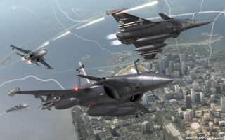 Fighterjets cityskyline jetfighter mattepainting military - aaa game free wallpaper