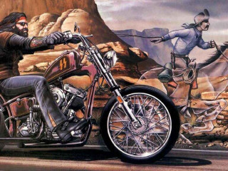 Man motorcycle horse rider painting - comic free wallpaper
