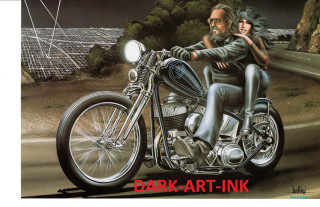 Man woman motorcycle night road - solar free wallpaper for desktop