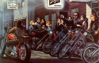 Bikers bar woman motorcycle group - loftis free wallpaper