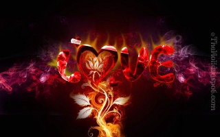Red yellow love sign flames - flame and smoke free wallpaper