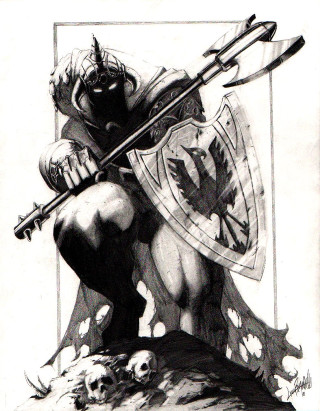 Man sword shield back drawing - his knee free wallpaper for mobile