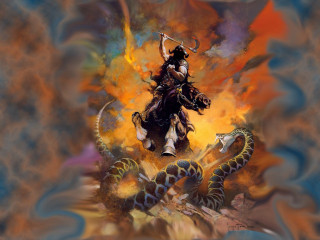 Man horse snake fire sky - frazetta free wallpaper