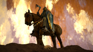 Man horse skull sword riding - don maitz free wallpaper