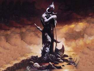 Demon pile skulls sceptacle head - frazetta free wallpaper