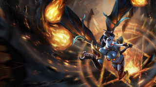 Woman sword fire dragon flames - her back free wallpaper for desktop