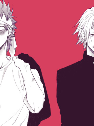 Anime 2boys blood lineart schooluniform - blood free wallpaper for mobile