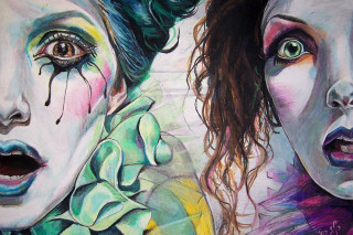 Women green hair makeup art - makeup free wallpaper