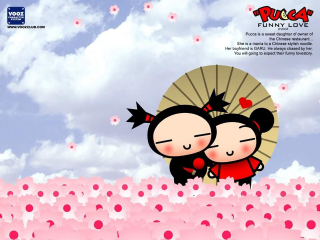 Cartoon characters hugging field flowers - a couple of cartoon characters free wallpaper