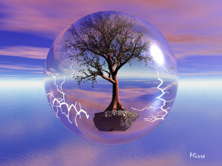 Tree bubble lightning rock foreground - matte fantasy painting free wallpaper for desktop